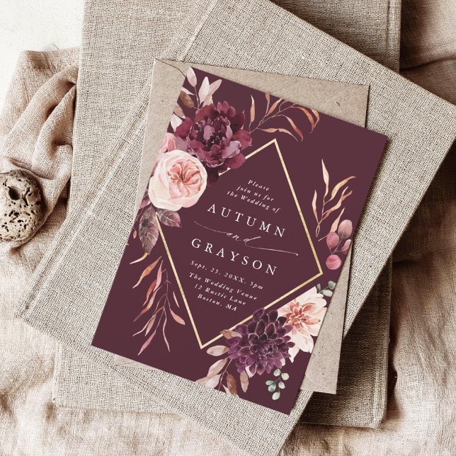 Invitación Boda Floral de Otoño con Marco de Oro Romance (Subido por el creador)