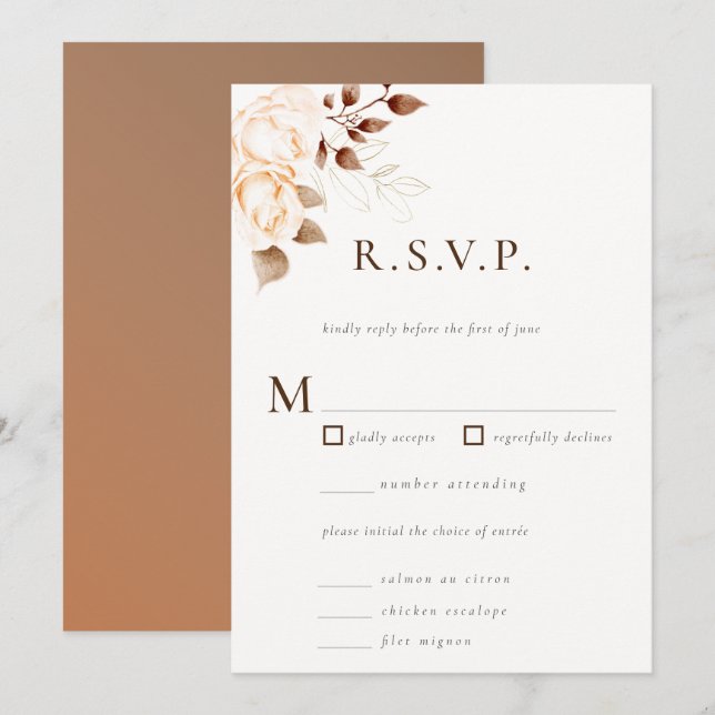 Invitación Boda floral de otoño con respuesta moderna clásica (Anverso / Reverso)