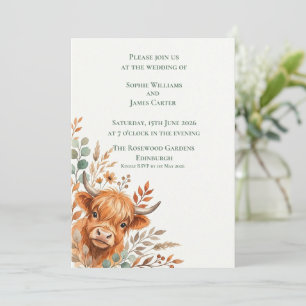 Invitación Boda Floral de Otoño con Vaca de las Tierras Altas