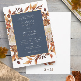 Invitación Boda floral de otoño de azul marino