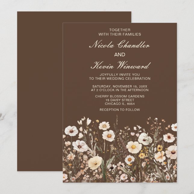 Invitación Boda Floral de otoño de flores silvestres (Anverso / Reverso)