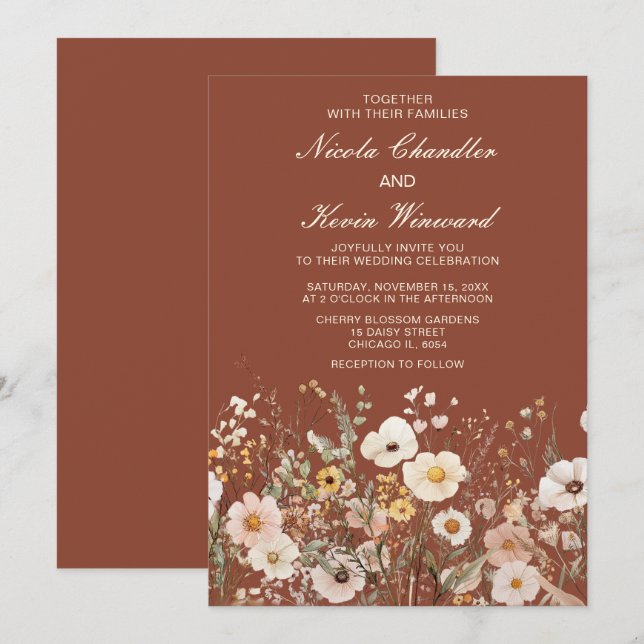 Invitación Boda Floral de otoño de flores silvestres (Anverso / Reverso)