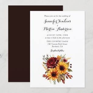 Invitación Boda floral de otoño de otoño de la rosa roja