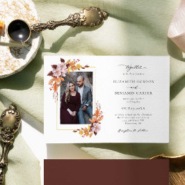 Invitación Boda floral de otoño elegante foto de follaje