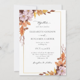 Invitación Boda floral de otoño elegante guión de follaje