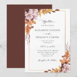 Invitación Boda floral de otoño elegante guión de follaje