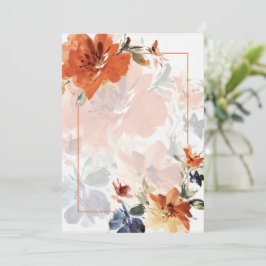 Invitación Boda floral de otoño en acuarela naranja y azul en