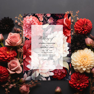 Invitación Boda floral de otoño en negro, blanco y rojo