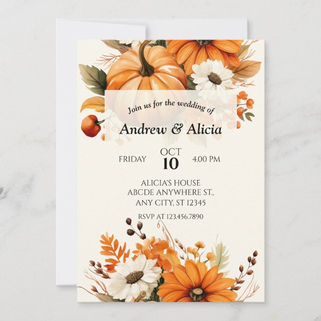 Invitación Boda floral de otoño en otoño (Anverso)