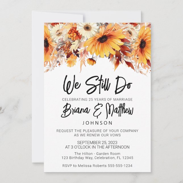 Invitación Boda floral de otoño (Fall) Vow Renovación (Anverso)