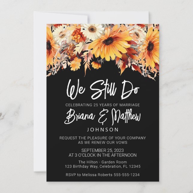 Invitación Boda floral de otoño (Fall) Vow Renovación (Anverso)