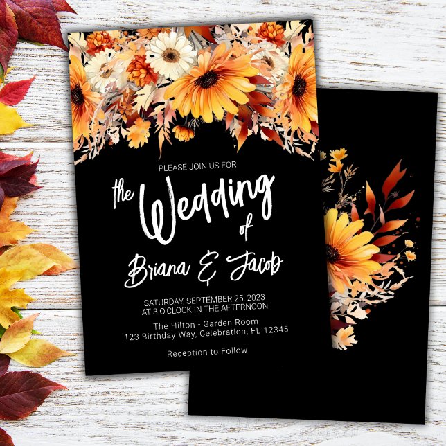Invitación Boda floral de otoño negro (Subido por el creador)