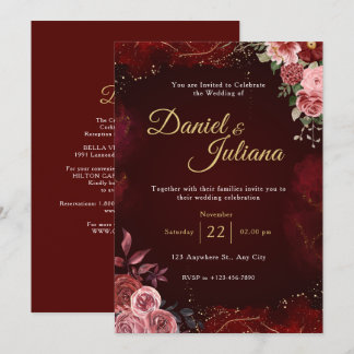 Invitación Boda Floral de Otoño Romance con Marco Dorado