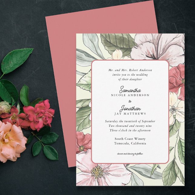Invitación Boda floral de otoño rosado y salado de Rubor (Subido por el creador)