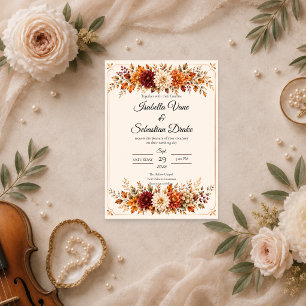 Invitación Boda Floral de Otoño Rústico