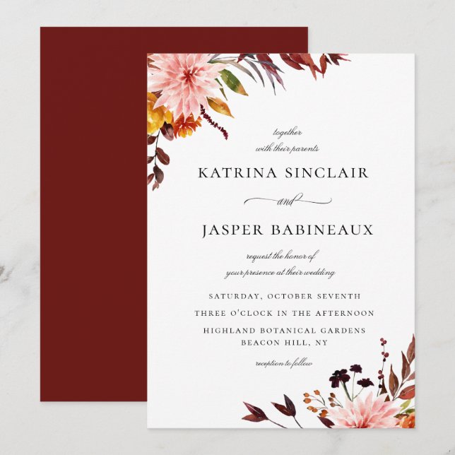 Invitación Boda floral de otoño rústico (Anverso / Reverso)