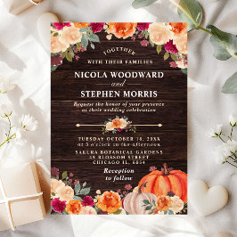 Invitación Boda Floral de Otoño Rústico con Calabaza Naranja