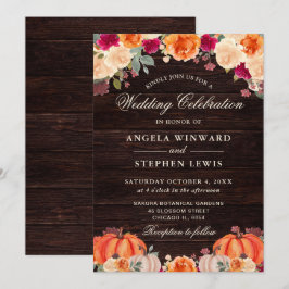 Invitación Boda Floral de Otoño Rústico con Calabaza Naranja