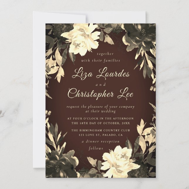 Invitación Boda floral de otoño rústico de lujo (Anverso)
