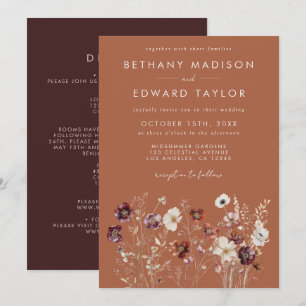Invitación Boda Floral de Otoño Todo en Uno