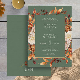 Invitación Boda floral de otoño verde