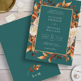 Invitación Boda floral de otoño verde azulado