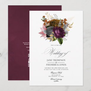 Invitación Boda floral de otoño vintage con código QR RSVP