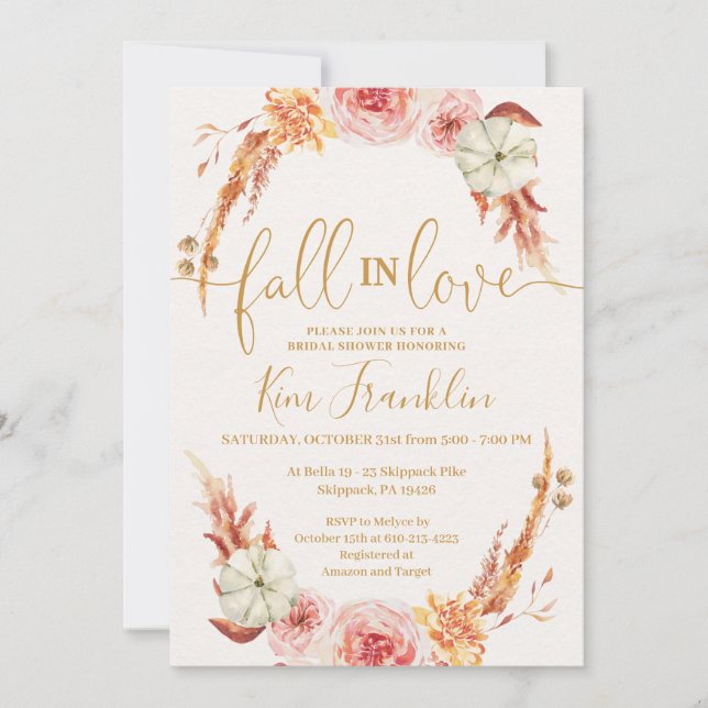 Invitación Boda floral de otoño y Invita de ducha de novia do (Anverso)
