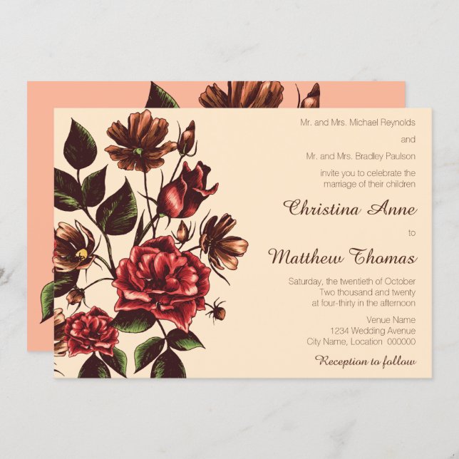 Invitación Boda Floral de otoño y otoño (Anverso / Reverso)