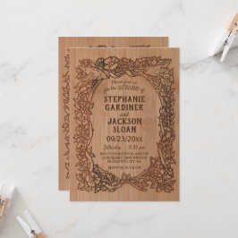 Invitación Boda floral de pájaro con apariencia láser rústica