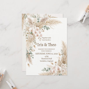 Invitación Boda floral de Pampas neutrales