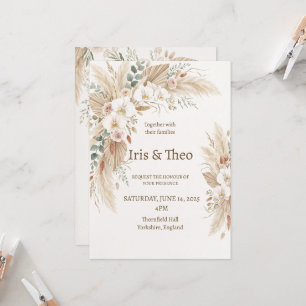 Invitación Boda floral de Pampas neutrales