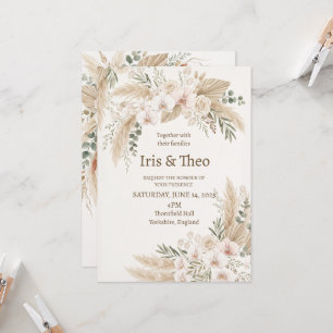Invitación Boda floral de Pampas neutrales