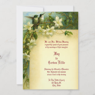 Invitación Boda floral de pareja de colibríes retro