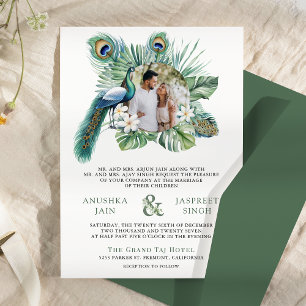 Invitación Boda Floral de Pavo Real Indio Tropical Foto