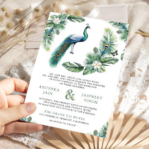Invitación Boda floral de pavo real indio tropical todo en un