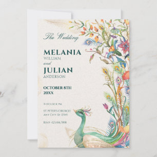Invitación Boda floral de pavo real ruso