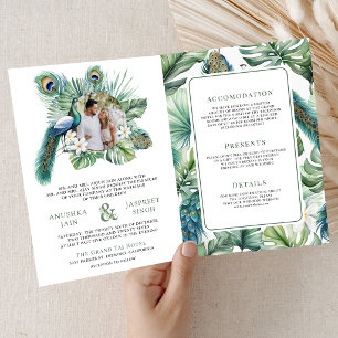 Invitación Boda floral de pavo real tropical indio todo en un