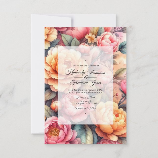 Invitación Boda Floral de Peach Fuzz (Anverso)