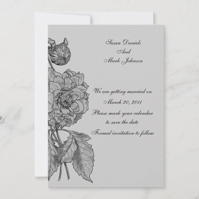 Invitación Boda Floral De Peón Gris Plateado Salva La Fecha (Anverso)