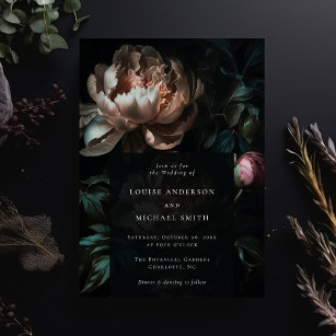 Invitación Boda floral de peones negros románticos oscuros