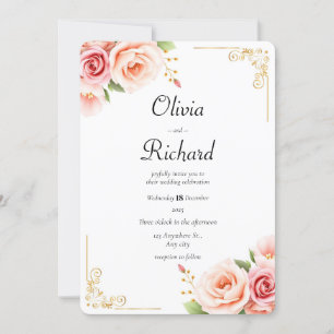 Invitación Boda floral de peones rosados clásicos