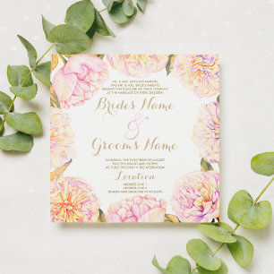 Invitación Boda floral de peonía acuarela amarilla rosa de ve