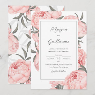 Invitación Boda floral de peonía acuarela con rubor blanco