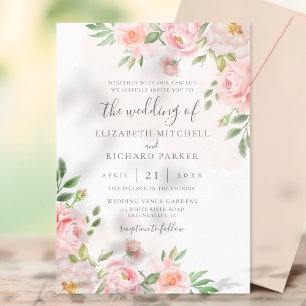 Invitación Boda floral de peonía acuarela rosa rubor