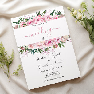 Invitación Boda floral de peonía de coral rosa color agua