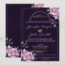 Boda floral de peonía púrpura acuarela romántica