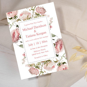 Invitación Boda floral de peonía rosa clásica con acuarela