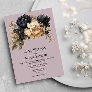 Invitación Boda floral de peonía rosa mauli marfil negro