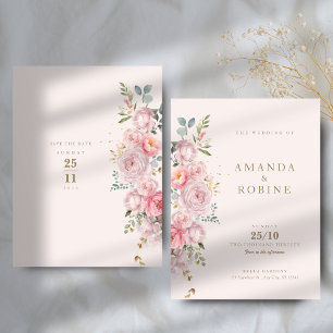 Invitación Boda floral de peonía rosada Rubor
